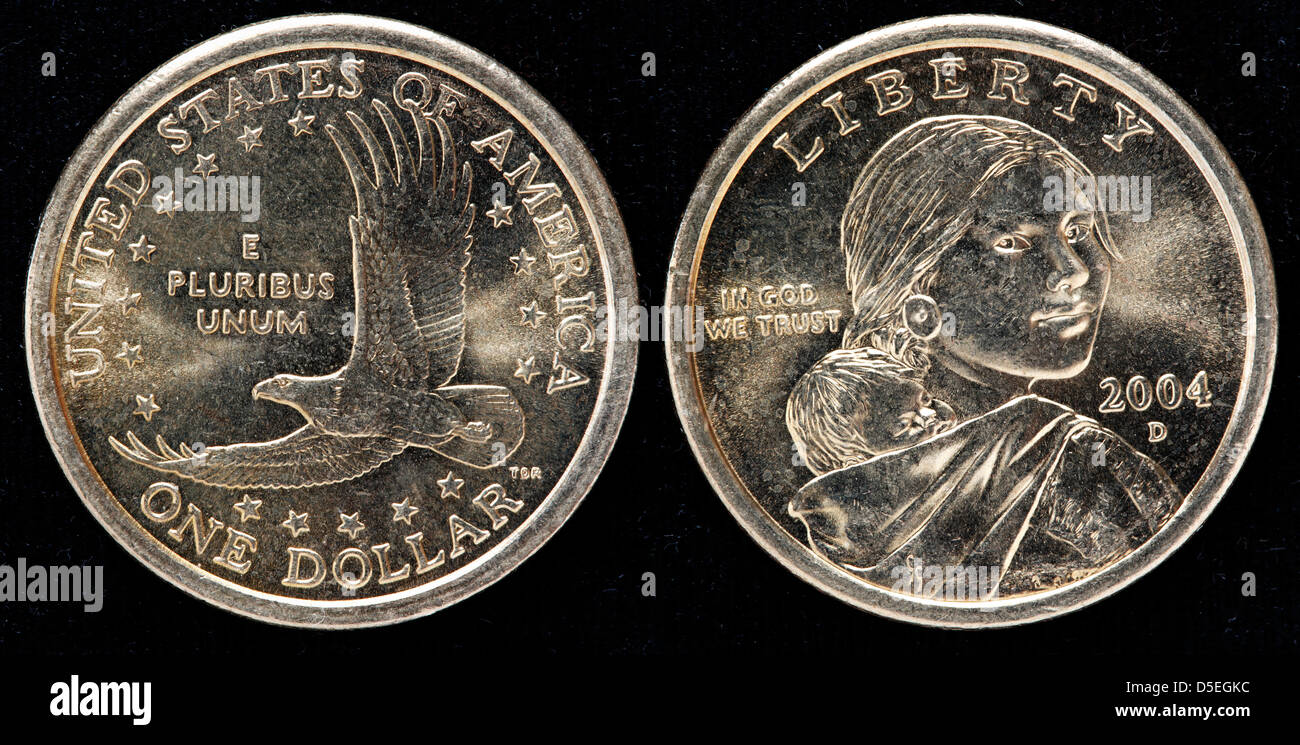 1 Dollar coin, Sacagawea dollar, USA, 2004 Stock Photo