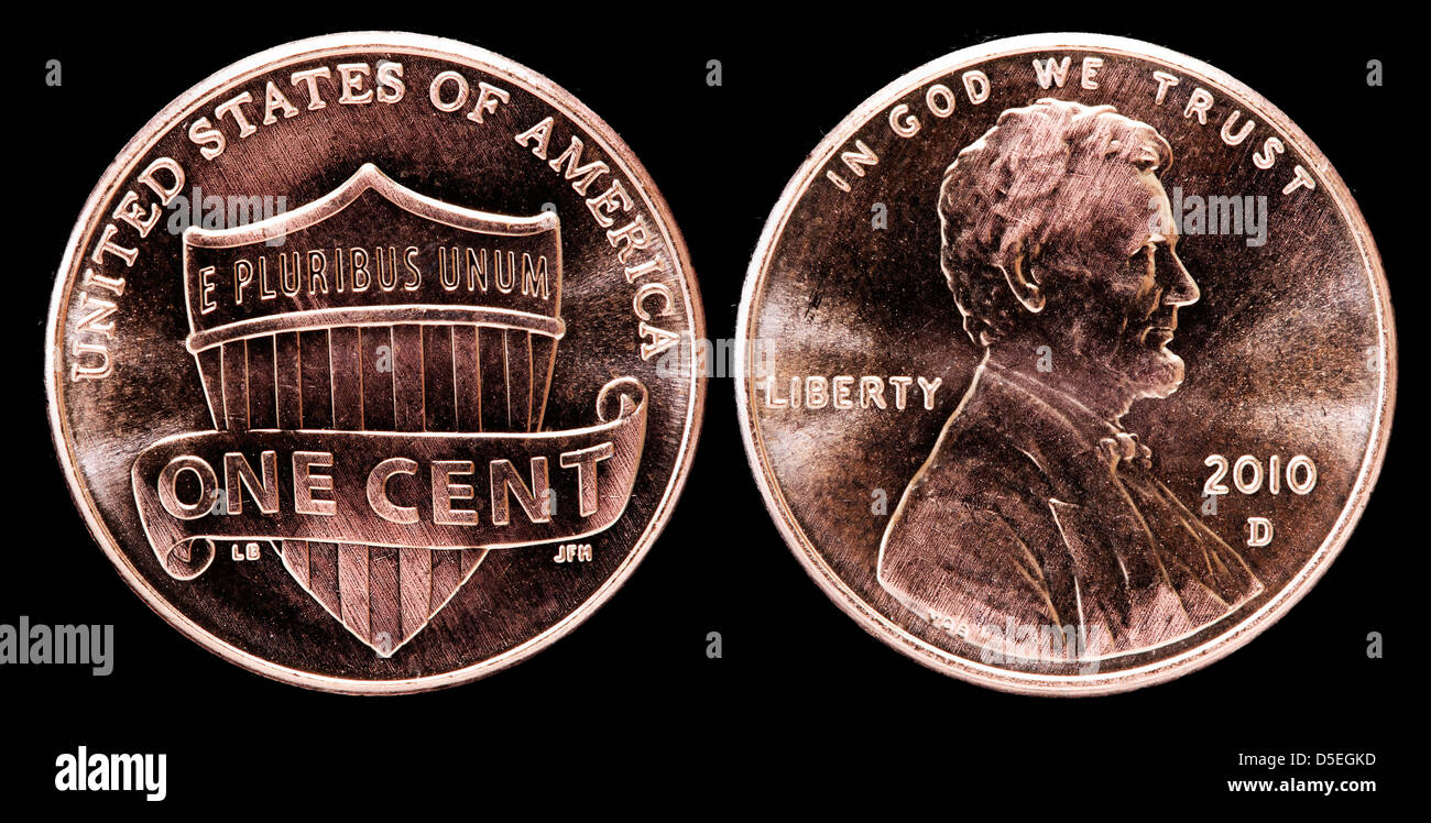 1 cent coin, Union shield, USA, 2010 Stock Photo
