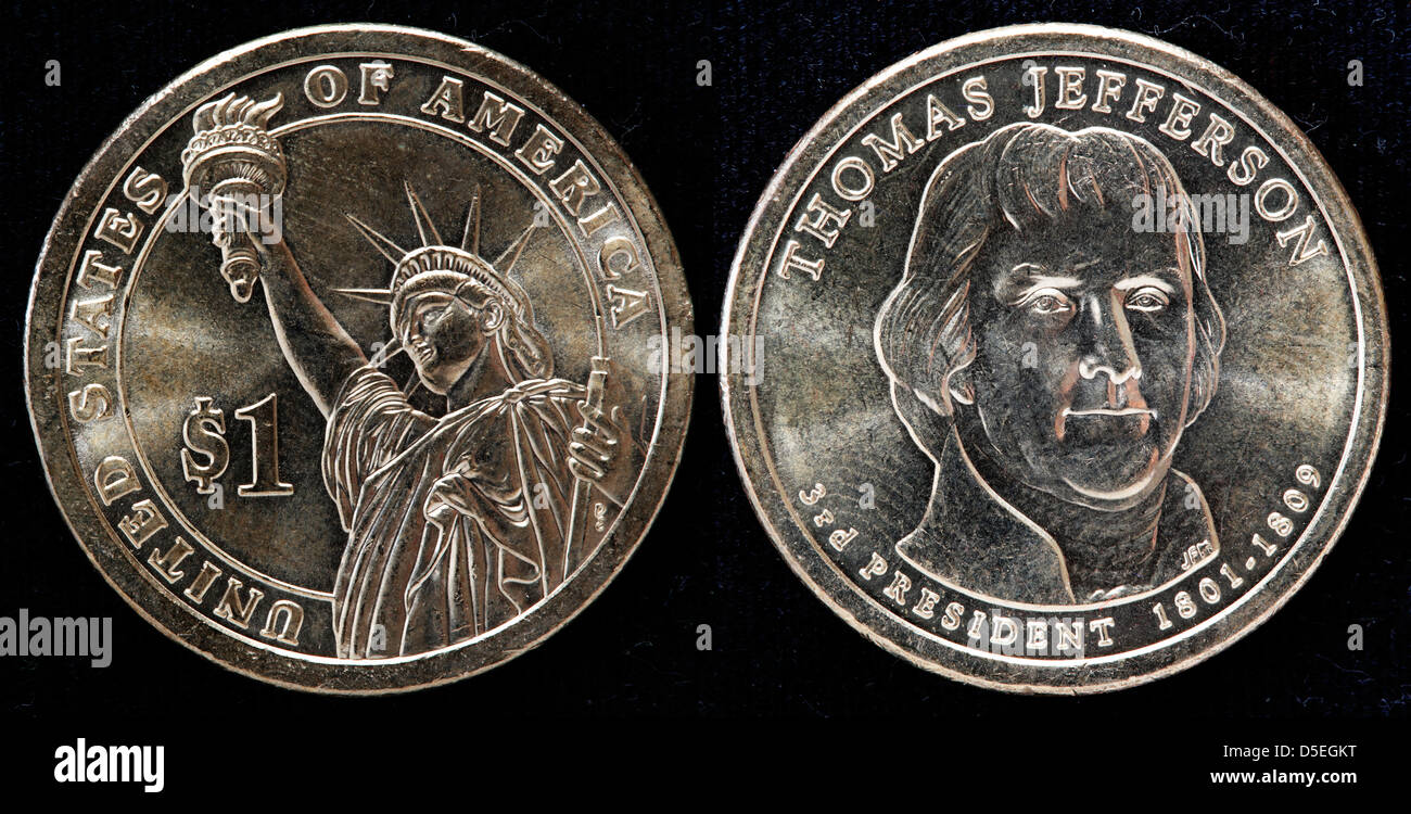 1 Dollar coin, president Thomas Jefferson, USA, 2007 Stock Photo