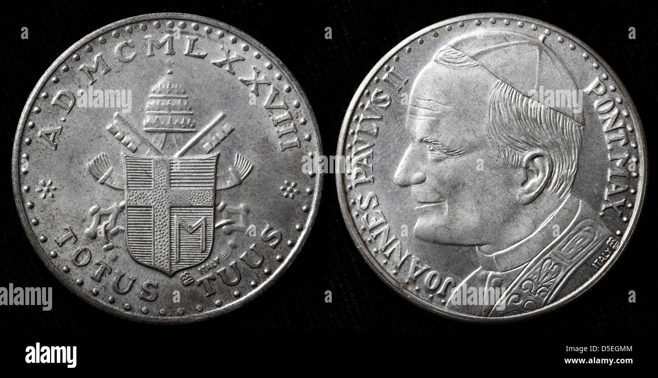 Pope John Paul II, Totus Tuus motto, coat of arms, Vatican medal, 1978 Stock Photo