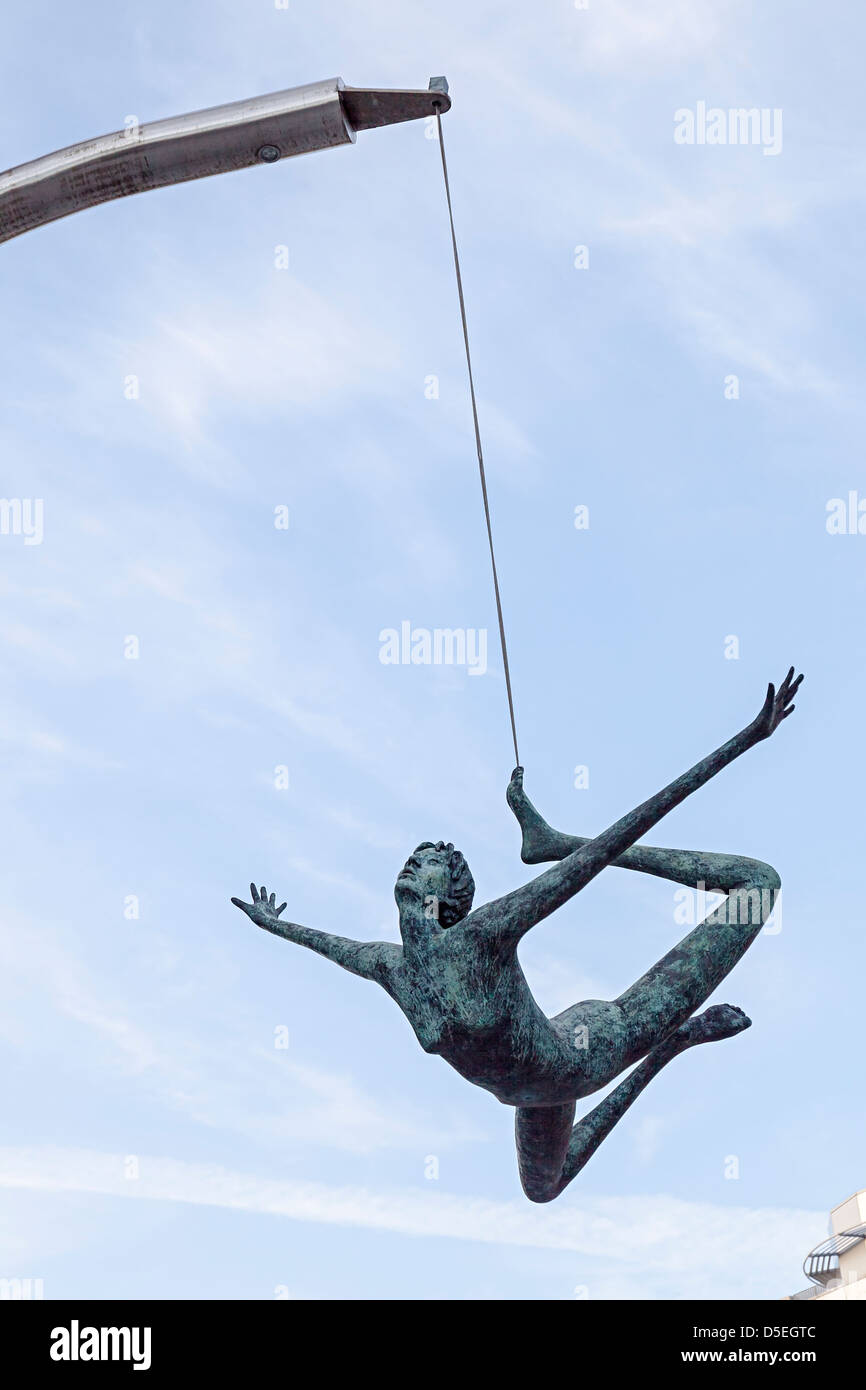 Jersey girl suspended artwork sculpture in St Helier Jersey Channel Islands UK Stock Photo