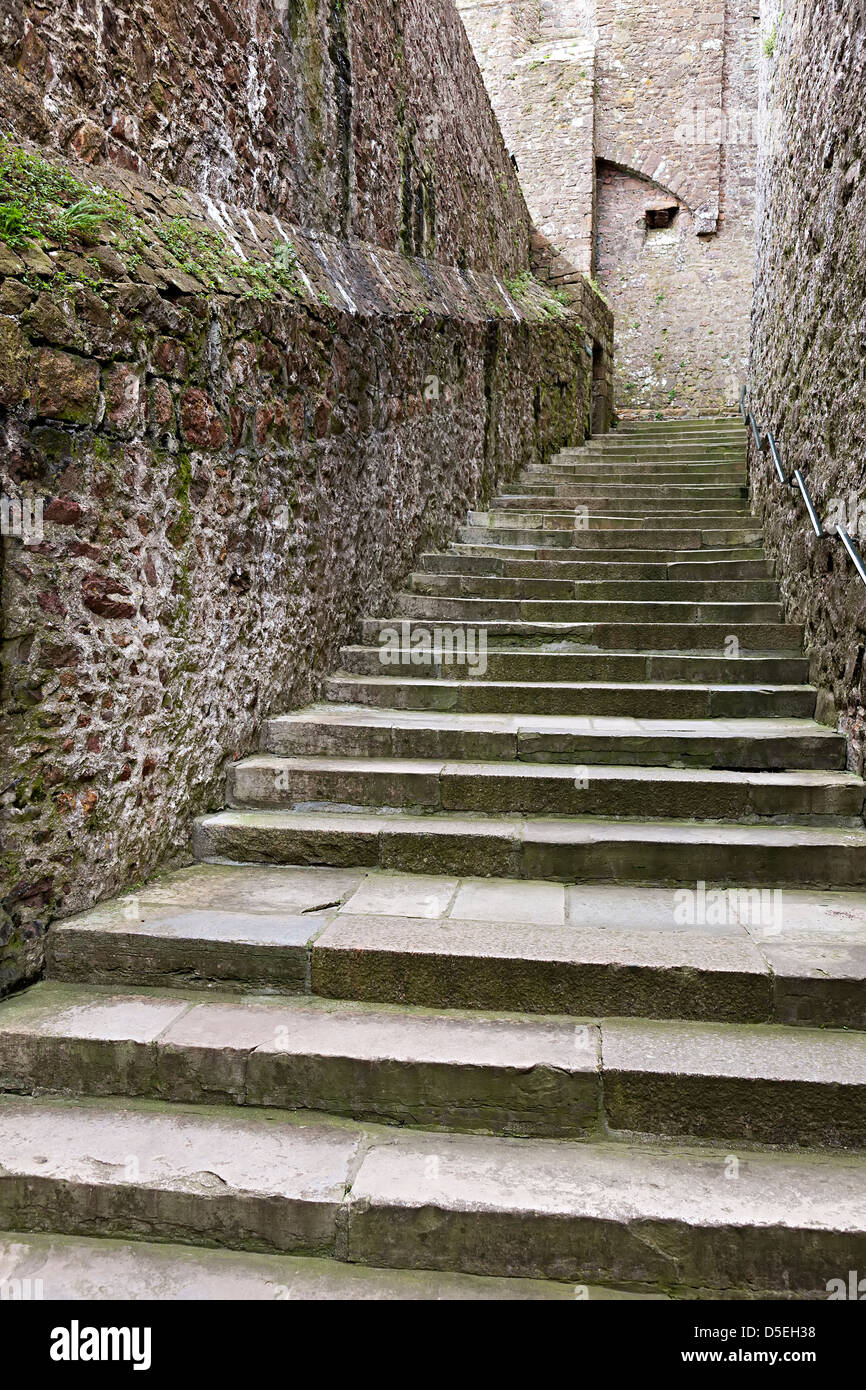 Stone steps, Mont Orgueil Castle, Gorey, Jersey, Channel Islands, UK
