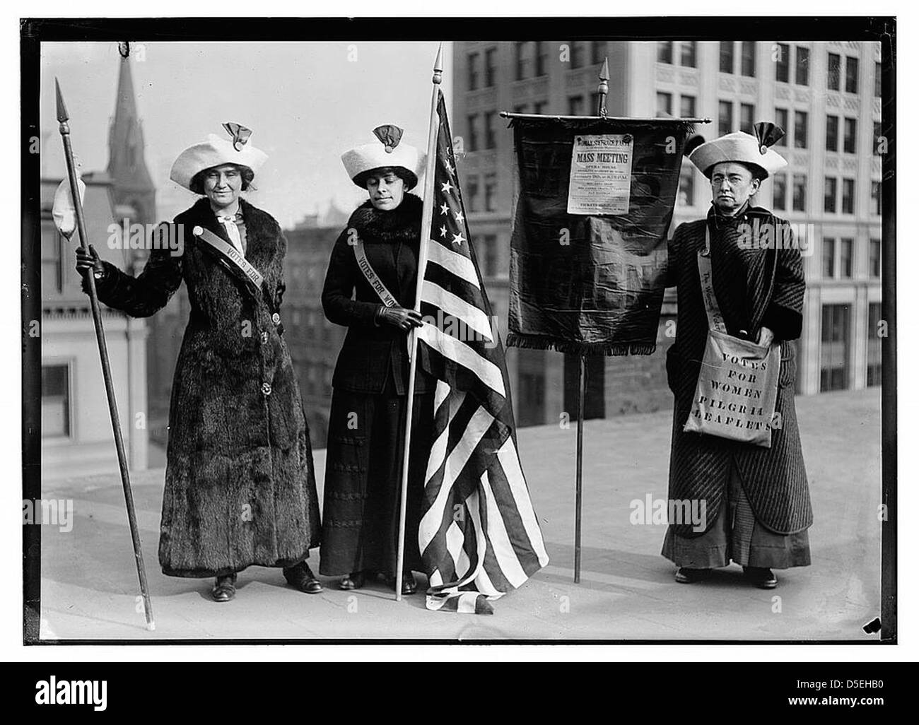 [Suffragettes with flag] (LOC) Stock Photo