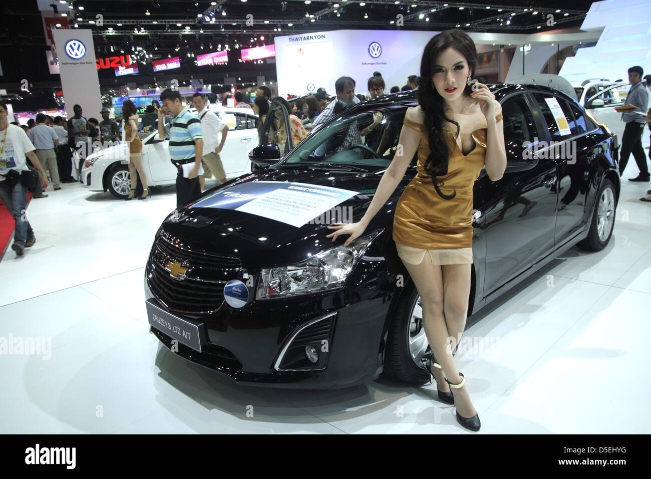 29 Mar 2013 . Bangkok , Thailand . Presenter posing with  Chevrolet cruze 2013 . The 34th Bangkok International Motor Show will be held from March 27 to April 7 Stock Photo