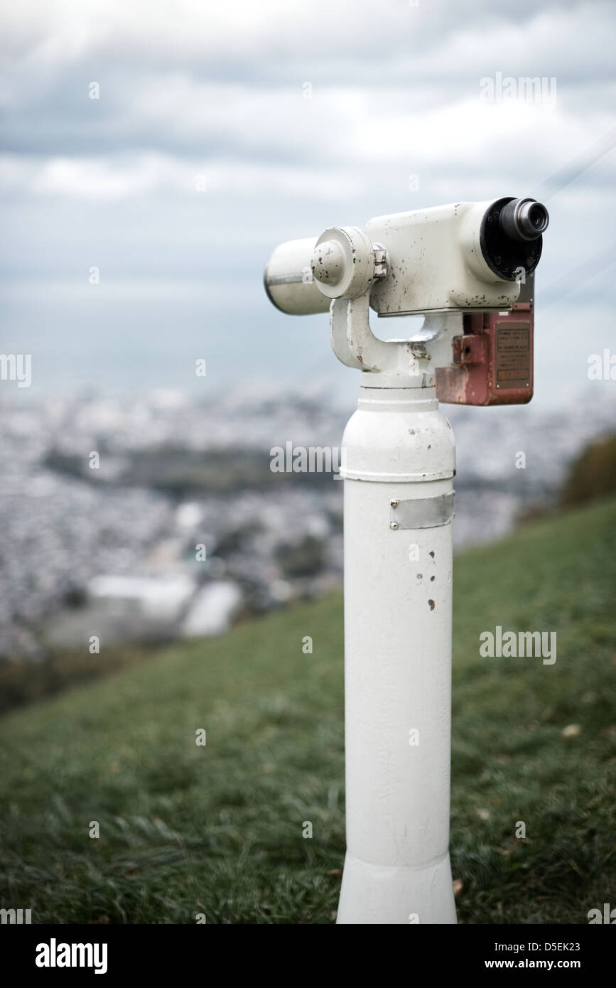 Viewfinder at an observation point above Otaru, Japan. Stock Photo