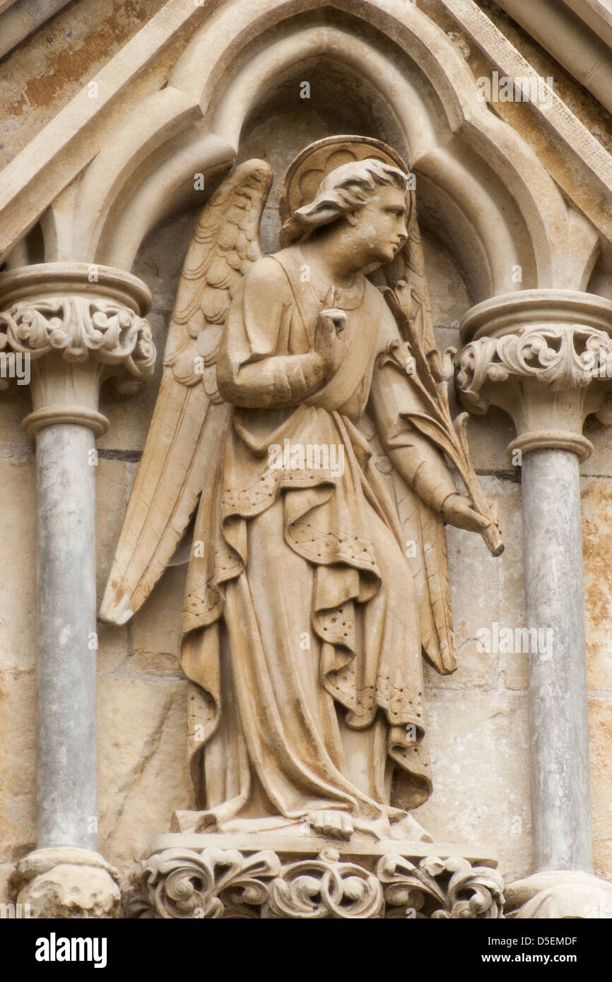Angel carved in stone exterior of Salisbury Cathedral angel statue Stock Photo Alamy