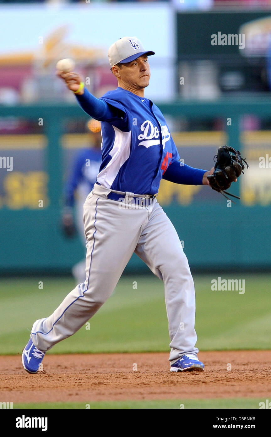 Anaheim, California, USA. 30th March, 2013. Los Angeles Dodgers third