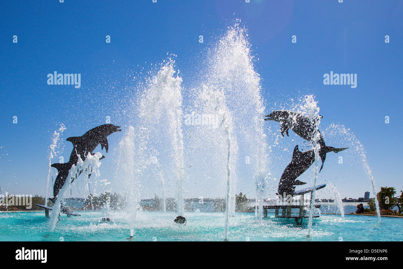 The Dolphin fountain in Island Park or Bayfront Park in Sarasota