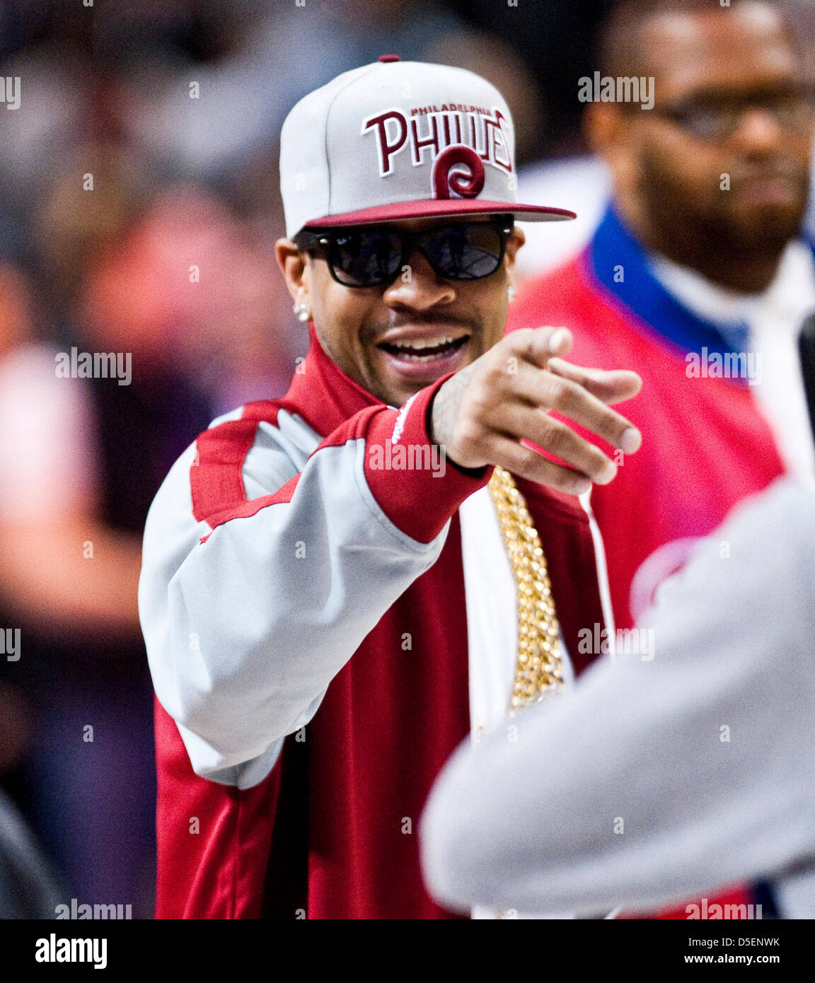 Philadelphia, Pennsylvania, USA. 30th March, 2013. 76ers' legendary guard Allen Iverson was in attendance during NBA action between the Charlotte Bobcats and Philadelphia 76ers at Wells Fargo Ce]nter in Philadelphia, Pennsylvania. The 76ers defeated the Bobcats !00-92. Stock Photo