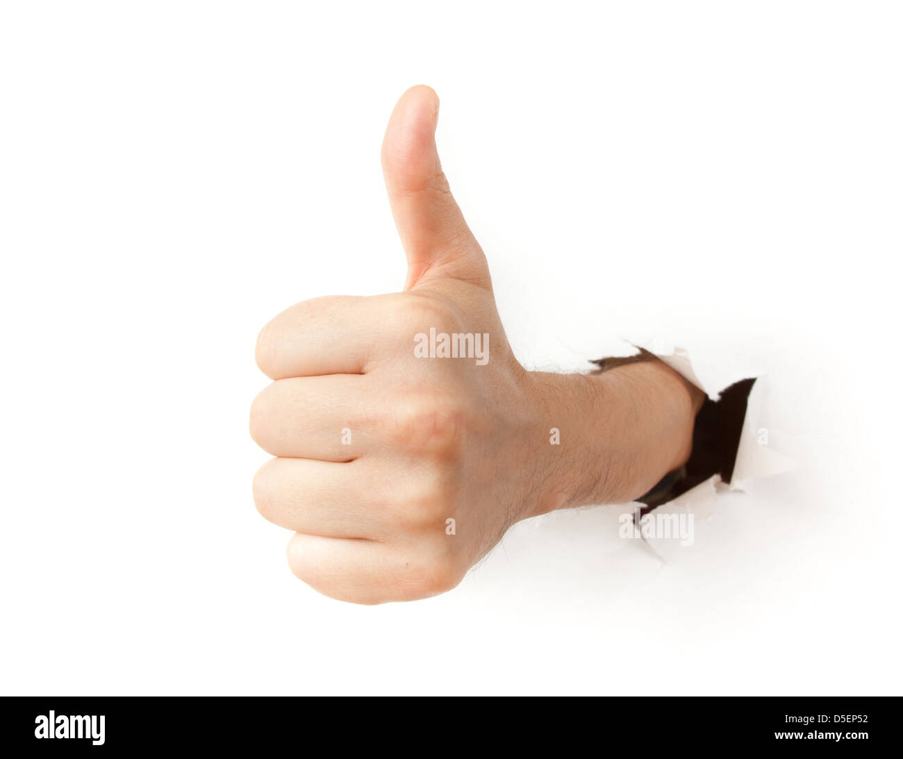 https://c8.alamy.com/comp/D5EP52/hand-with-thumb-up-through-a-hole-in-paper-D5EP52.jpg