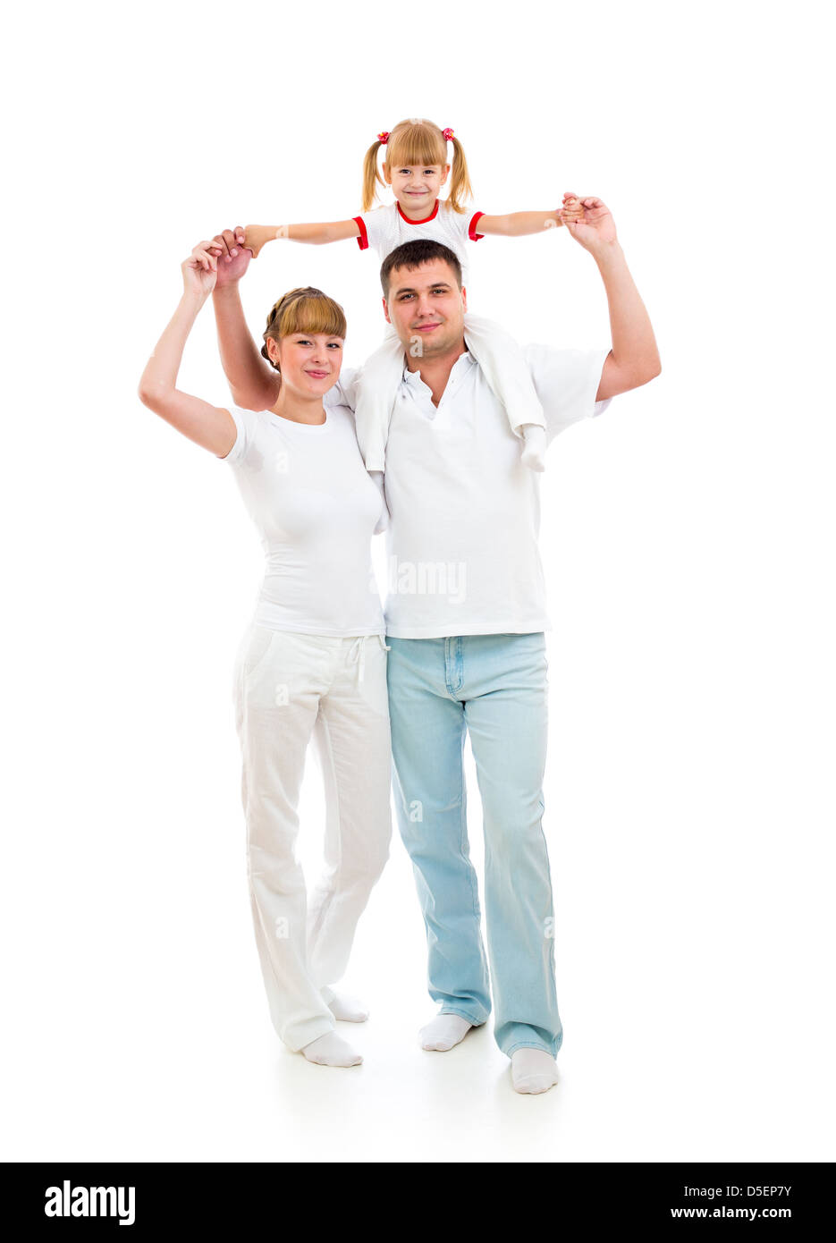 Happy young family isolated on white background Stock Photo - Alamy