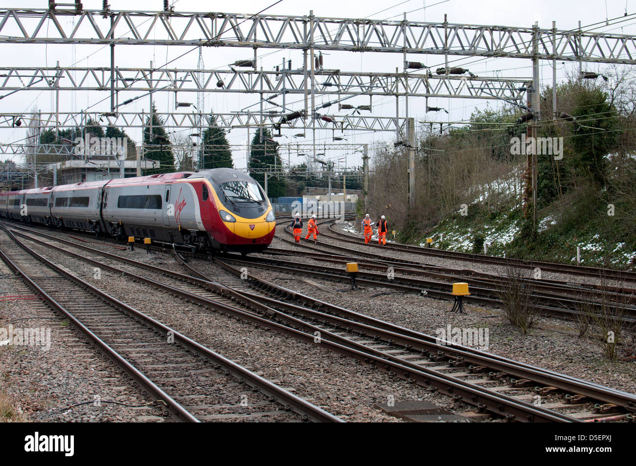 Virgin Pendolino train arriving at Coventry railway station, UK Stock Photo