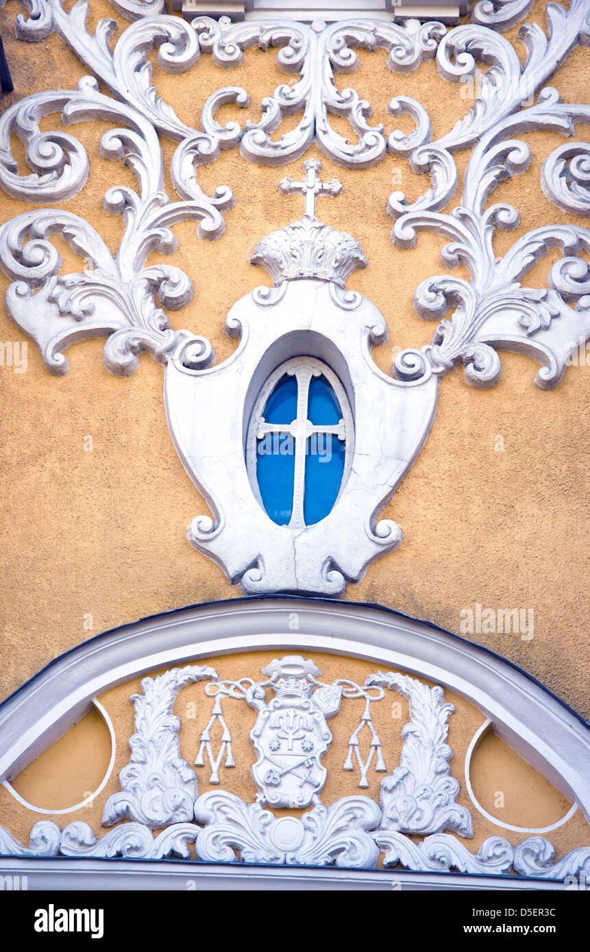 old church wall decorations and window Stock Photo - Alamy