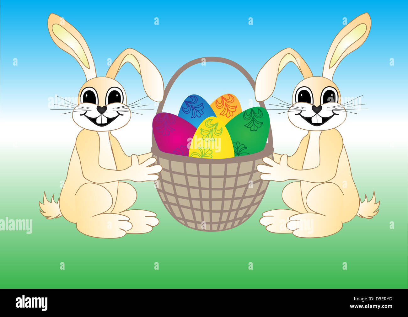 Easter bunny with eggs in basket Stock Photo - Alamy