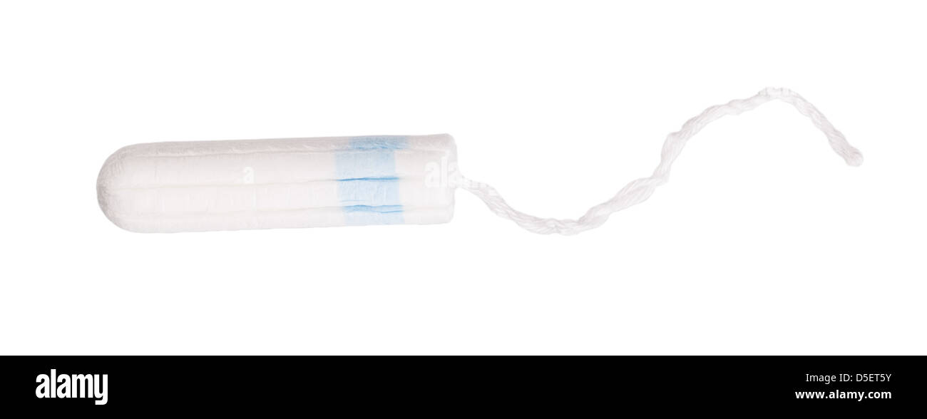 A clean cotton tampon with blue string Stock Photo