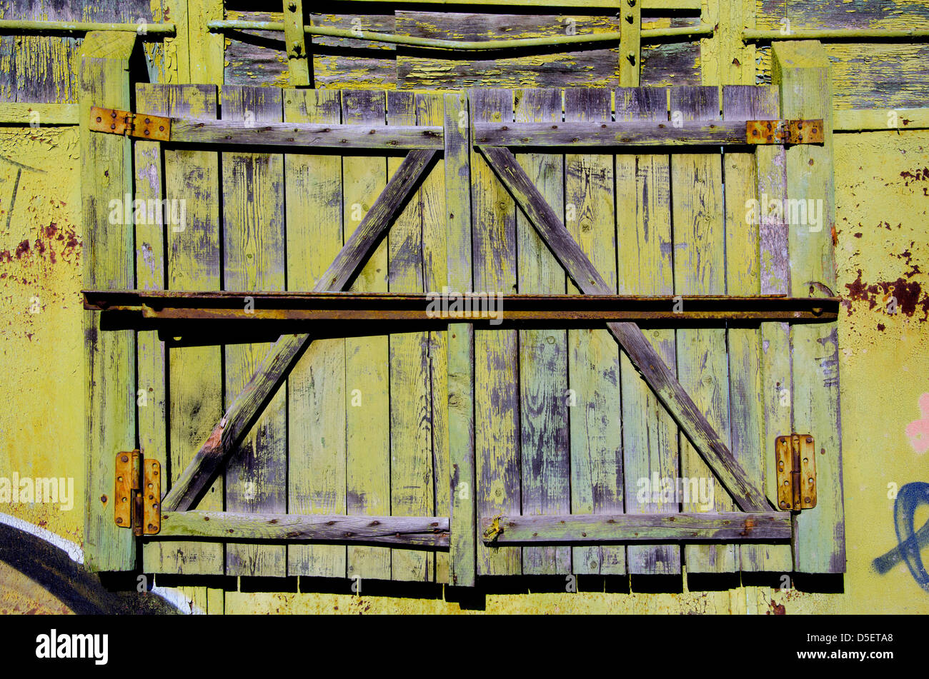 aged and grunge old wooden window shutter Stock Photo - Alamy