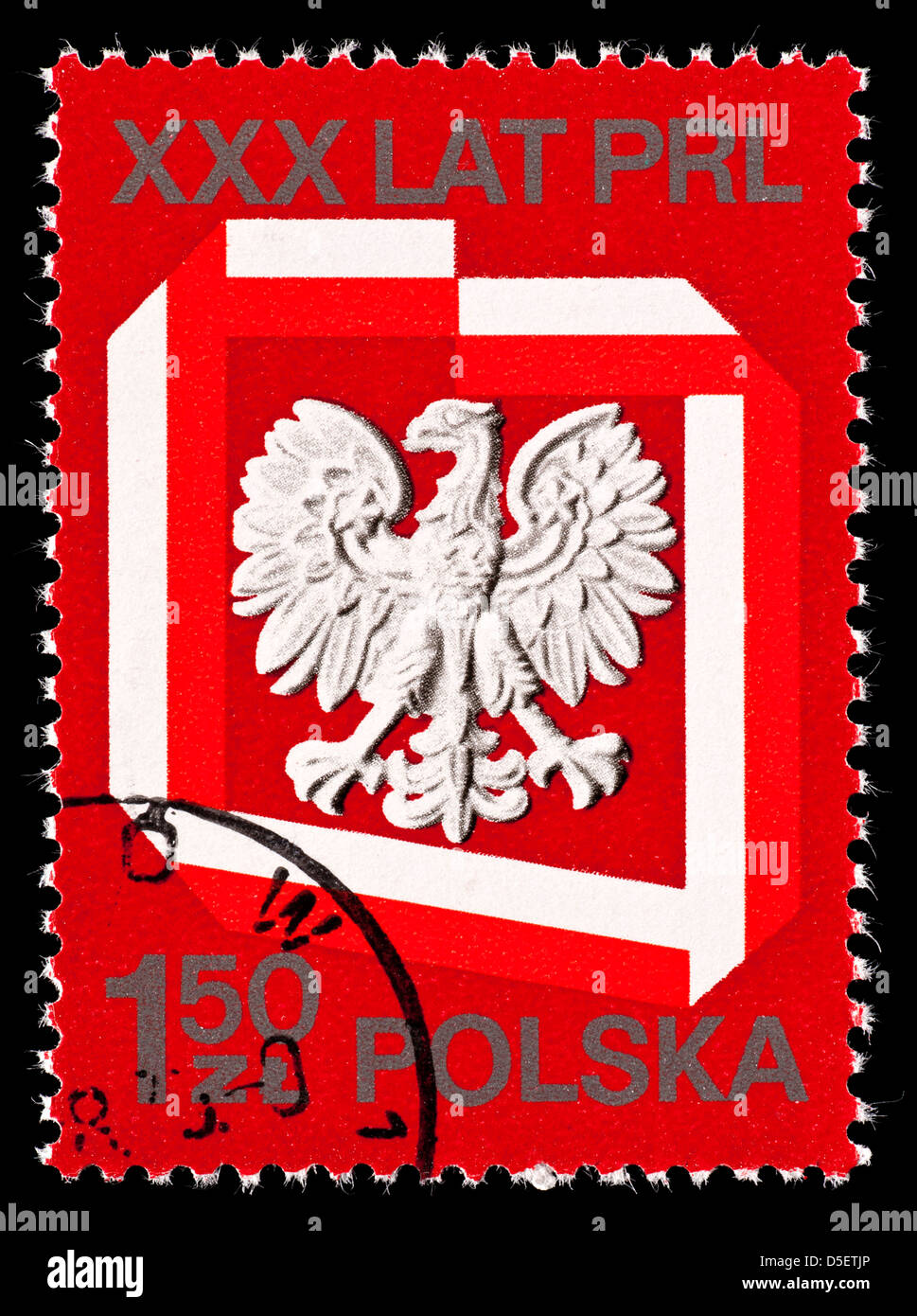 Postage stamp from Poland depicting the Polish eagle, for the 30'th