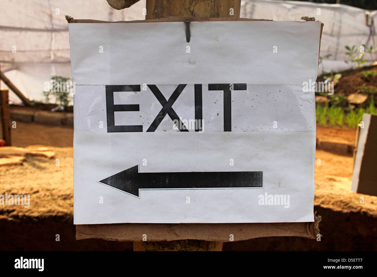 A noticeboard indicating Exit, Way Out Stock Photo