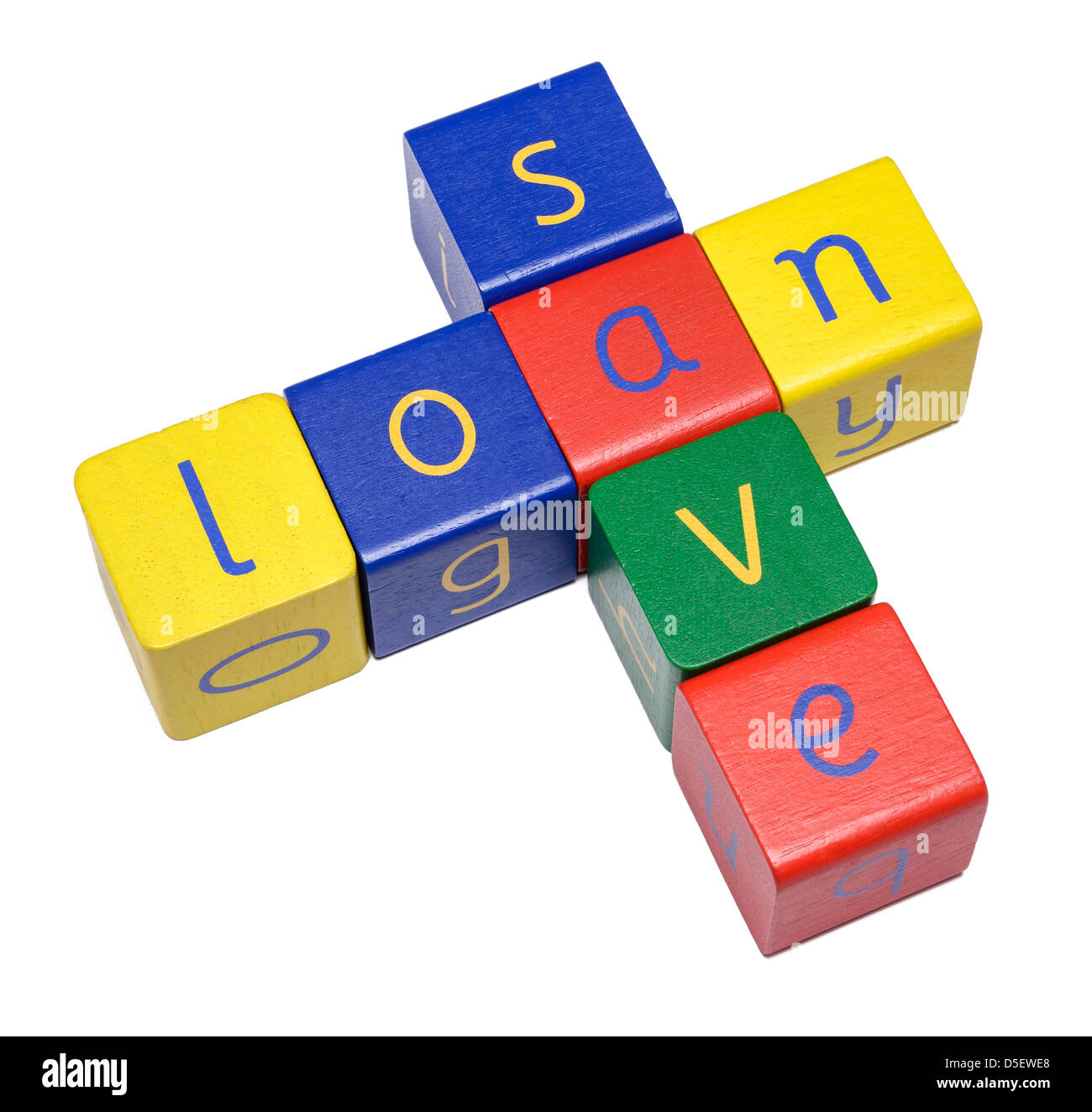 Wooden blocks spelling LOAN and SAVE Stock Photo