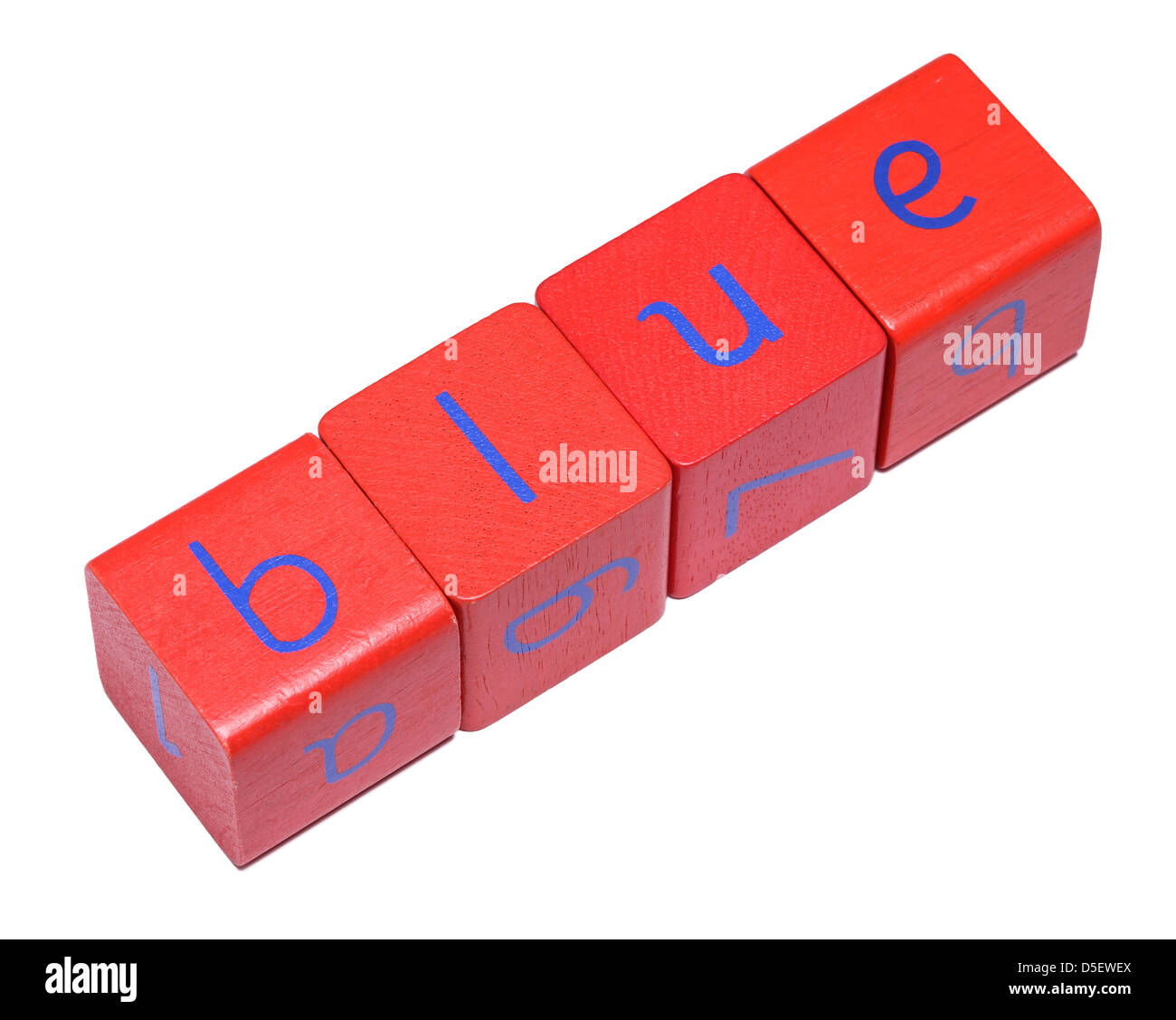 Wooden blocks spelling BLUE Stock Photo