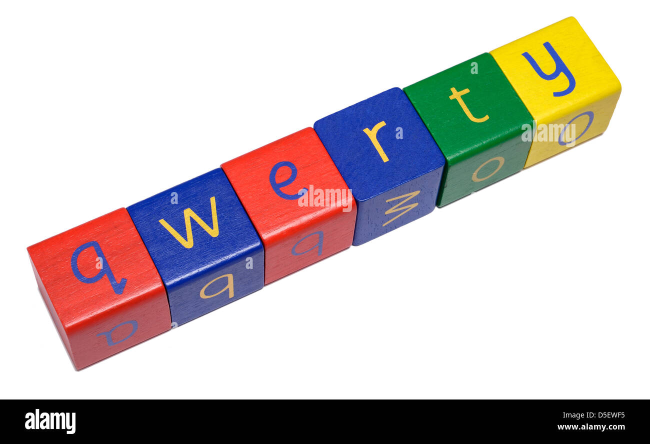 Wooden blocks spelling QWERTY Stock Photo