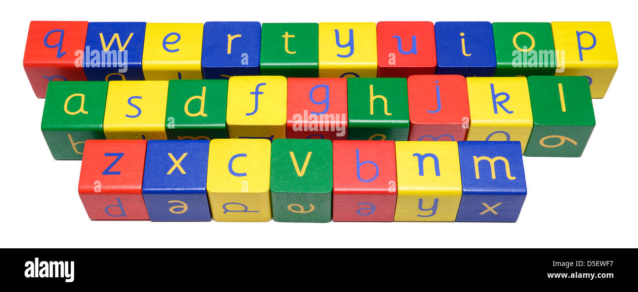 Wooden blocks as a qwerty keyboard Stock Photo