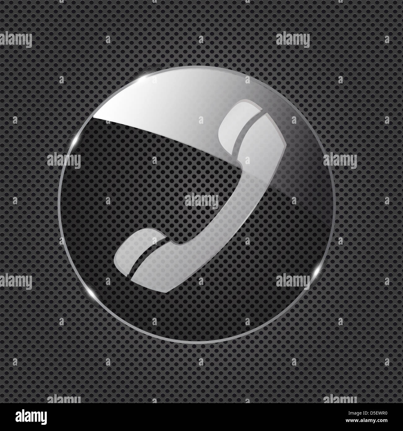 Glass phone button icon on metal background. Vector illustration.. Stock Photo