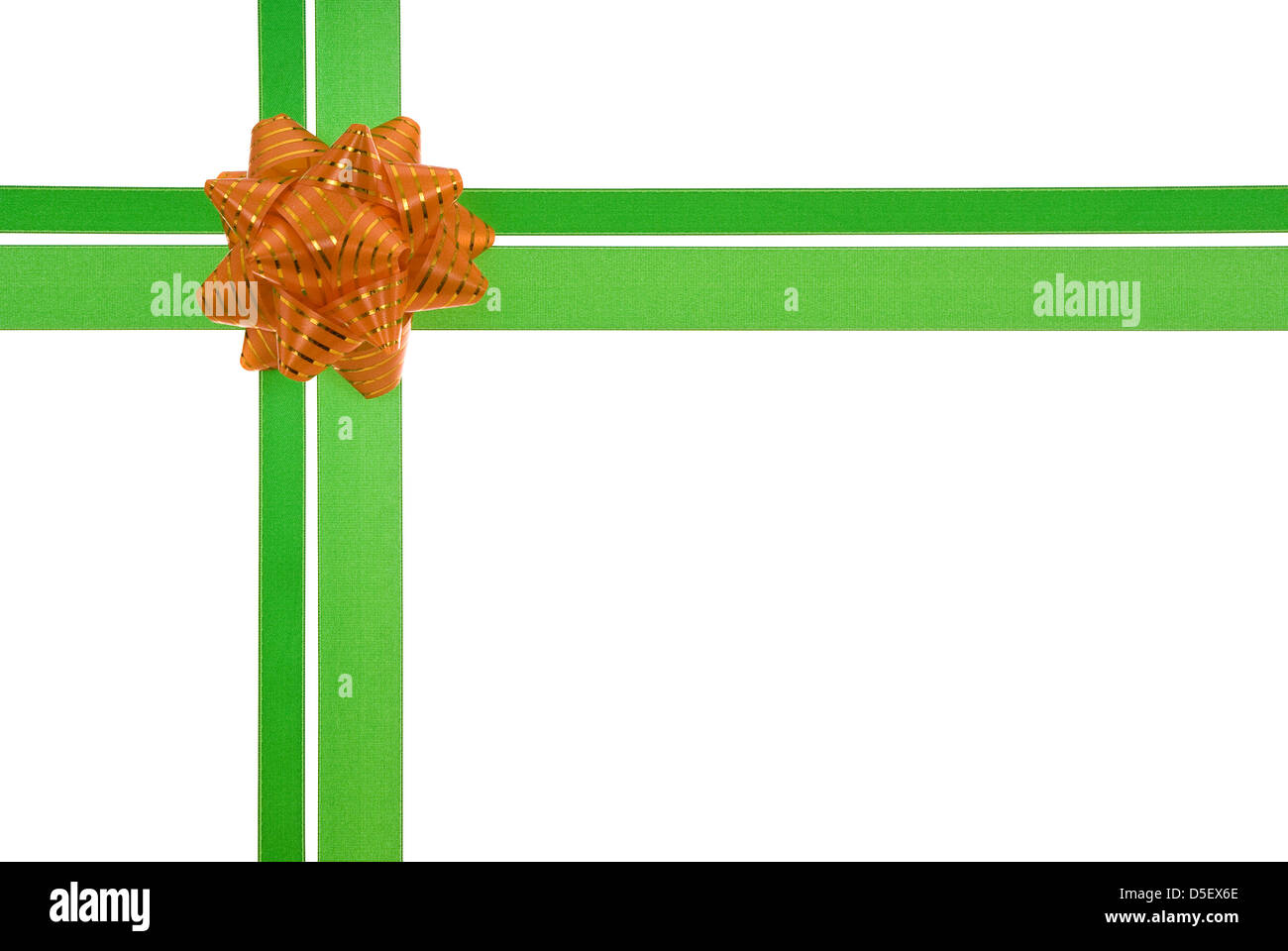 green ribbon with orange bow on gift Stock Photo