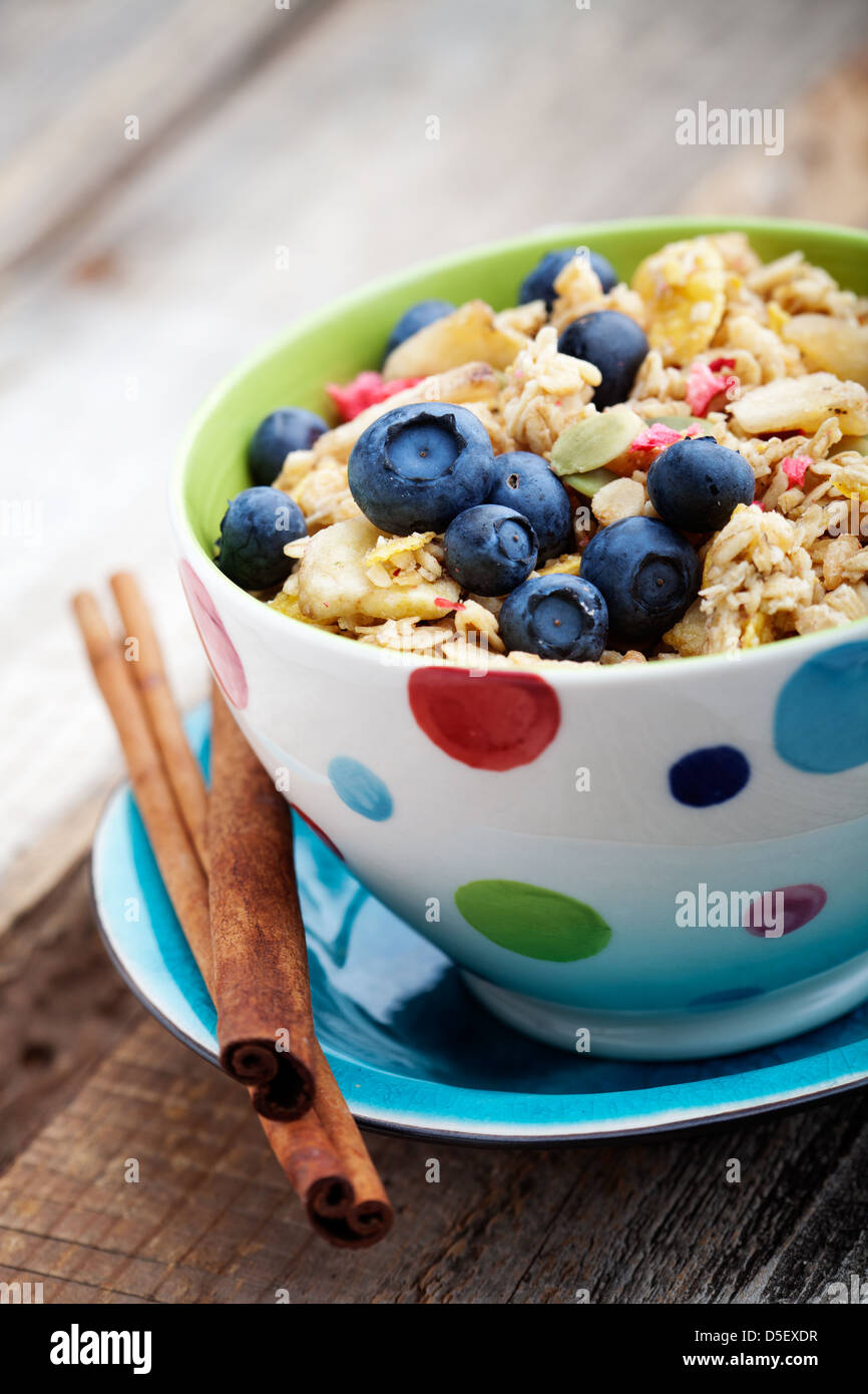 Breakfast muesli with dried fruits and seeds Stock Photo Alamy
