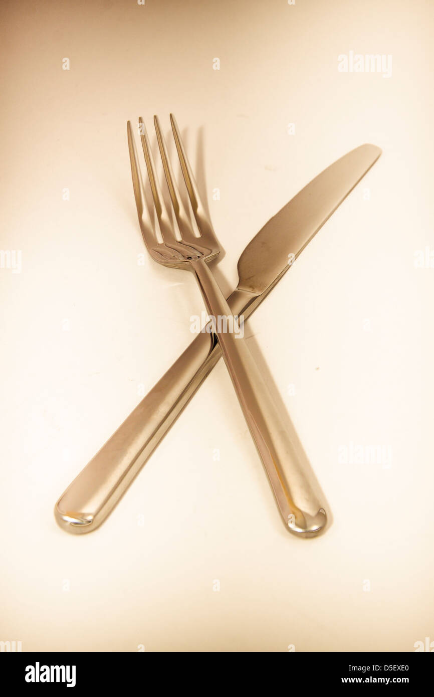 Stainless steel knife and fork cutlery Stock Photo Alamy