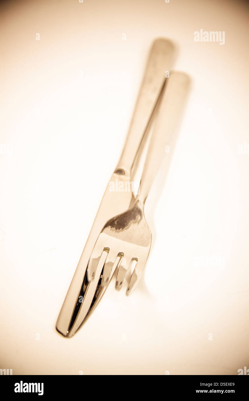 Stainless steel knife and fork cutlery Stock Photo Alamy