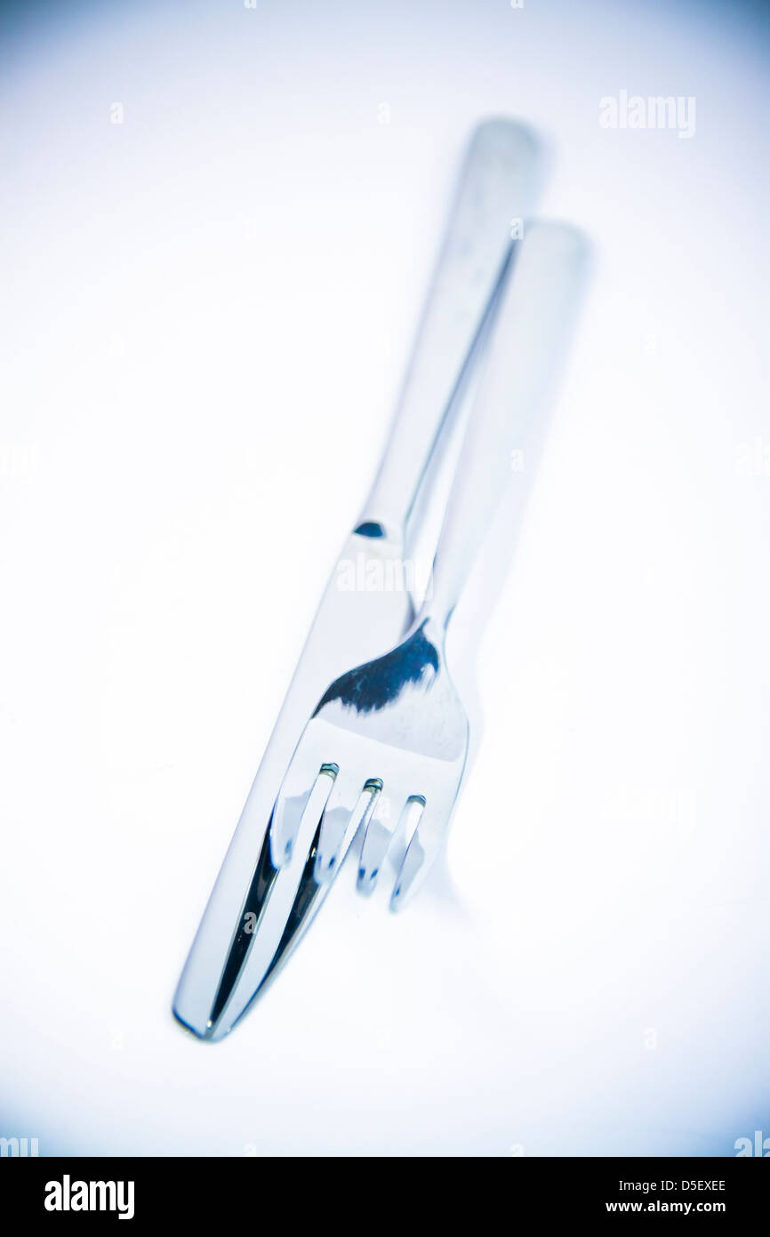 Stainless steel knife and fork cutlery Stock Photo Alamy