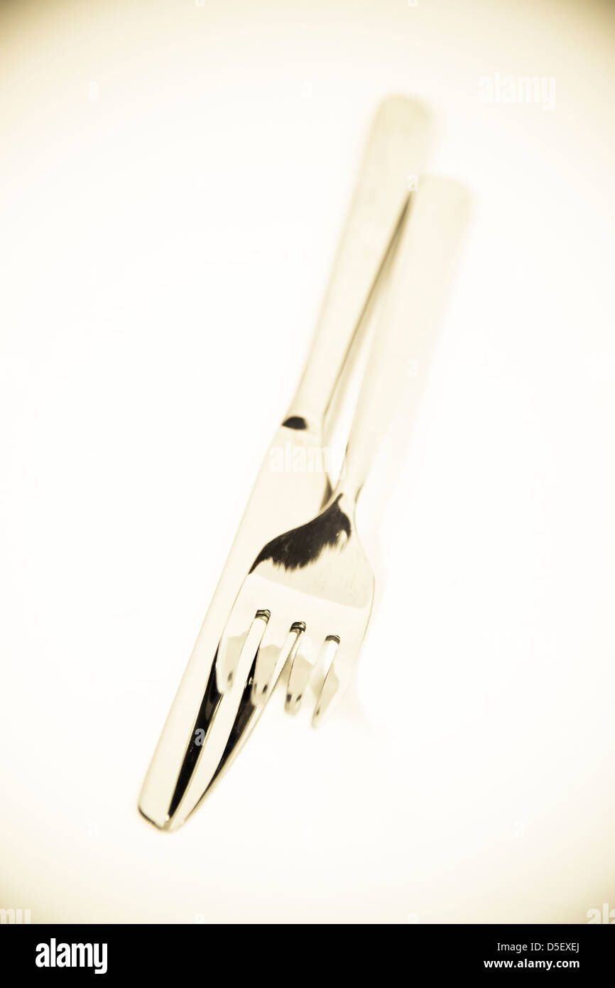 Stainless steel knife and fork cutlery Stock Photo Alamy