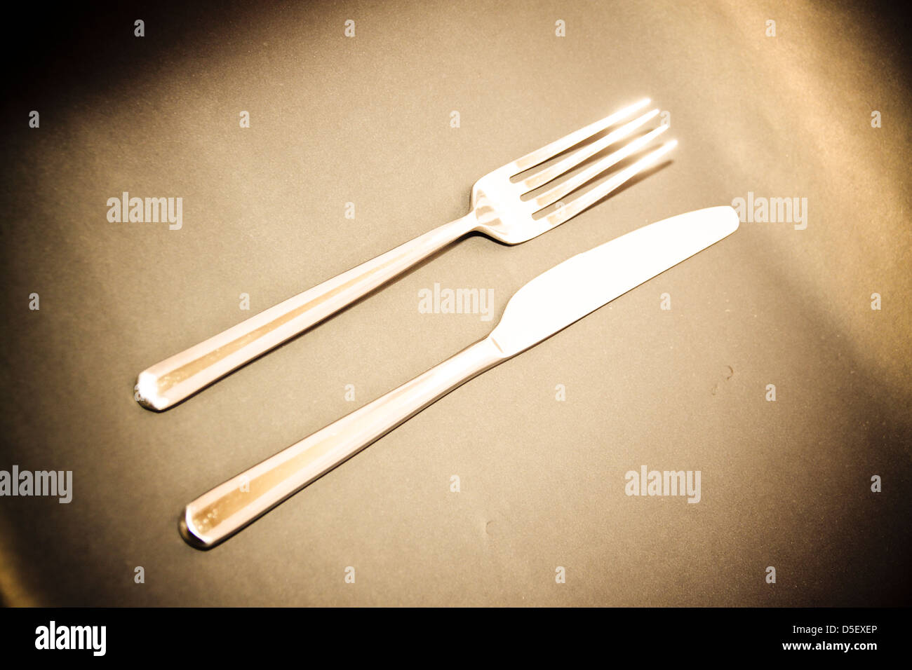 Stainless steel knife and fork cutlery set metal modern Stock Photo Alamy