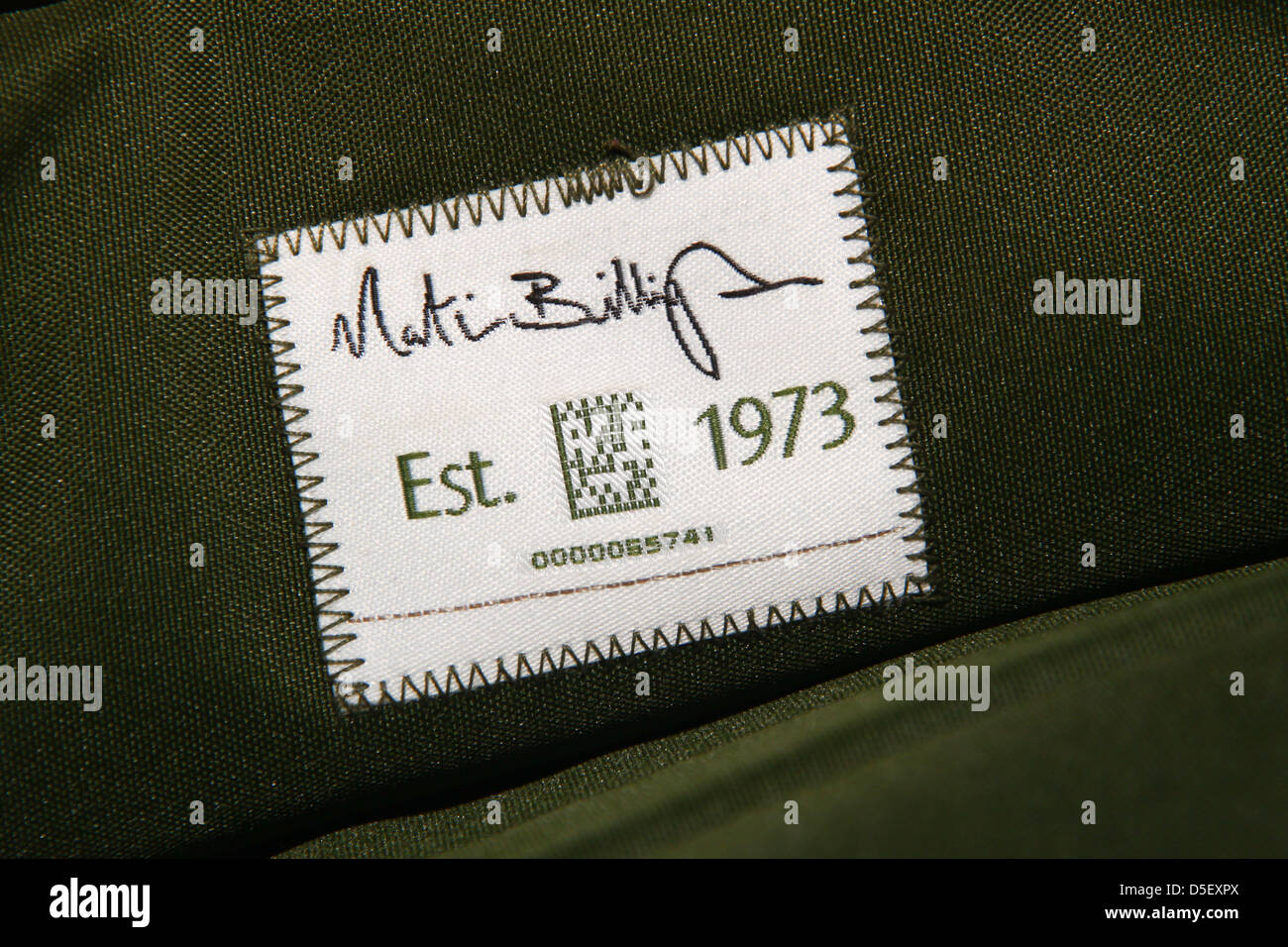 Martin Billingham signature label in camera bag Stock Photo