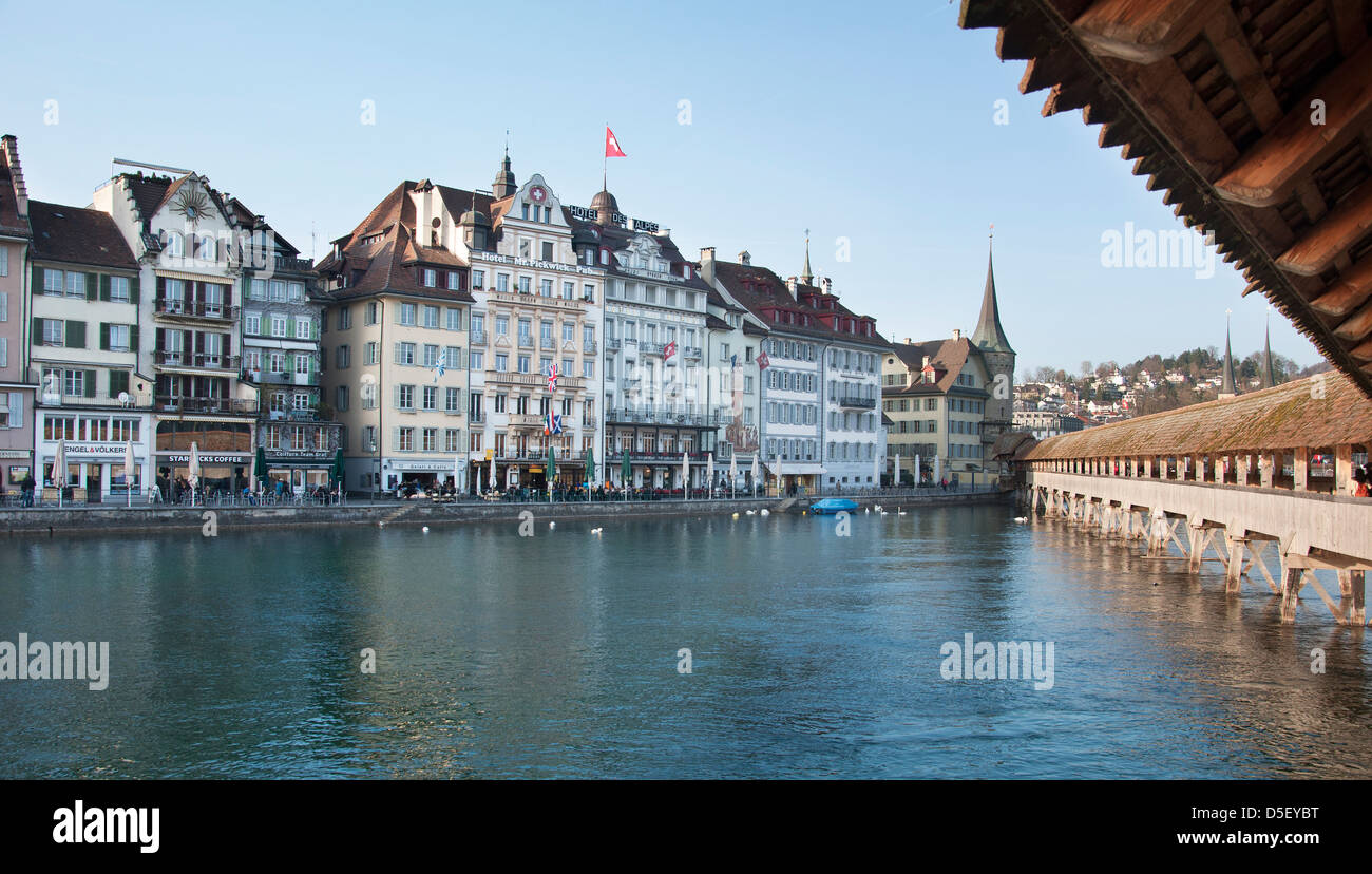 Lucerne at the Reuss Riverbank Stock Photo