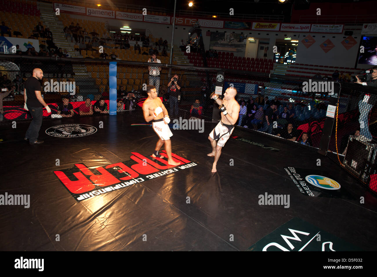 MMA Fighting Championship 2013 Rome, the match between Mohamed Byadi Simo (Global Martial Gladiators) and Gabriele Nanosetti. Stock Photo