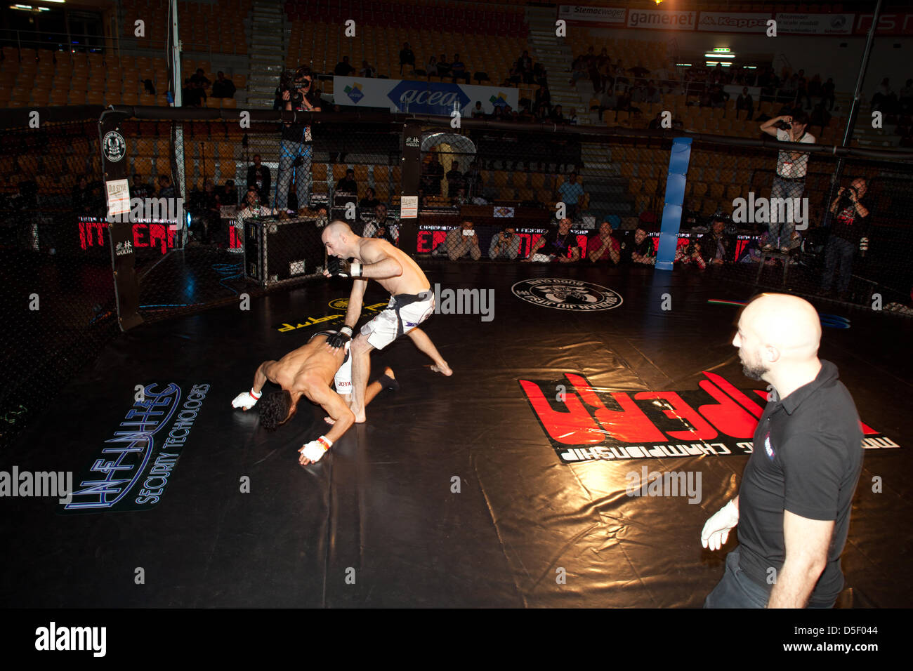 MMA Fighting Championship 2013 Rome, the match between Mohamed Byadi Simo (Global Martial Gladiators) and Gabriele Nanosetti. Stock Photo