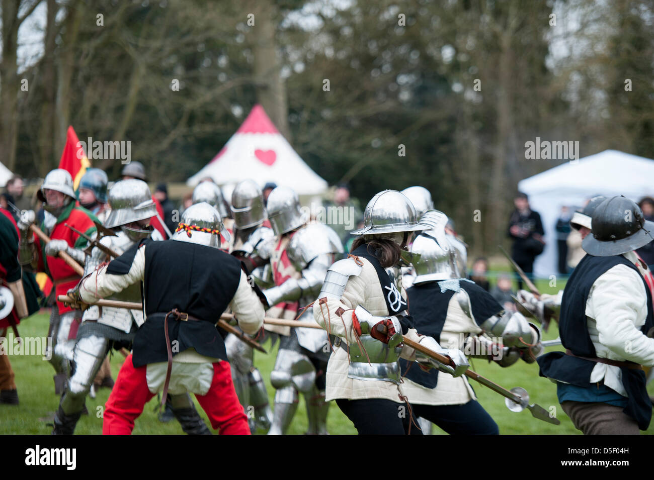 Medieval re-enactment battle at Hedingham Castle, on the Essex, Suffolk border in the UK. Stock Photo