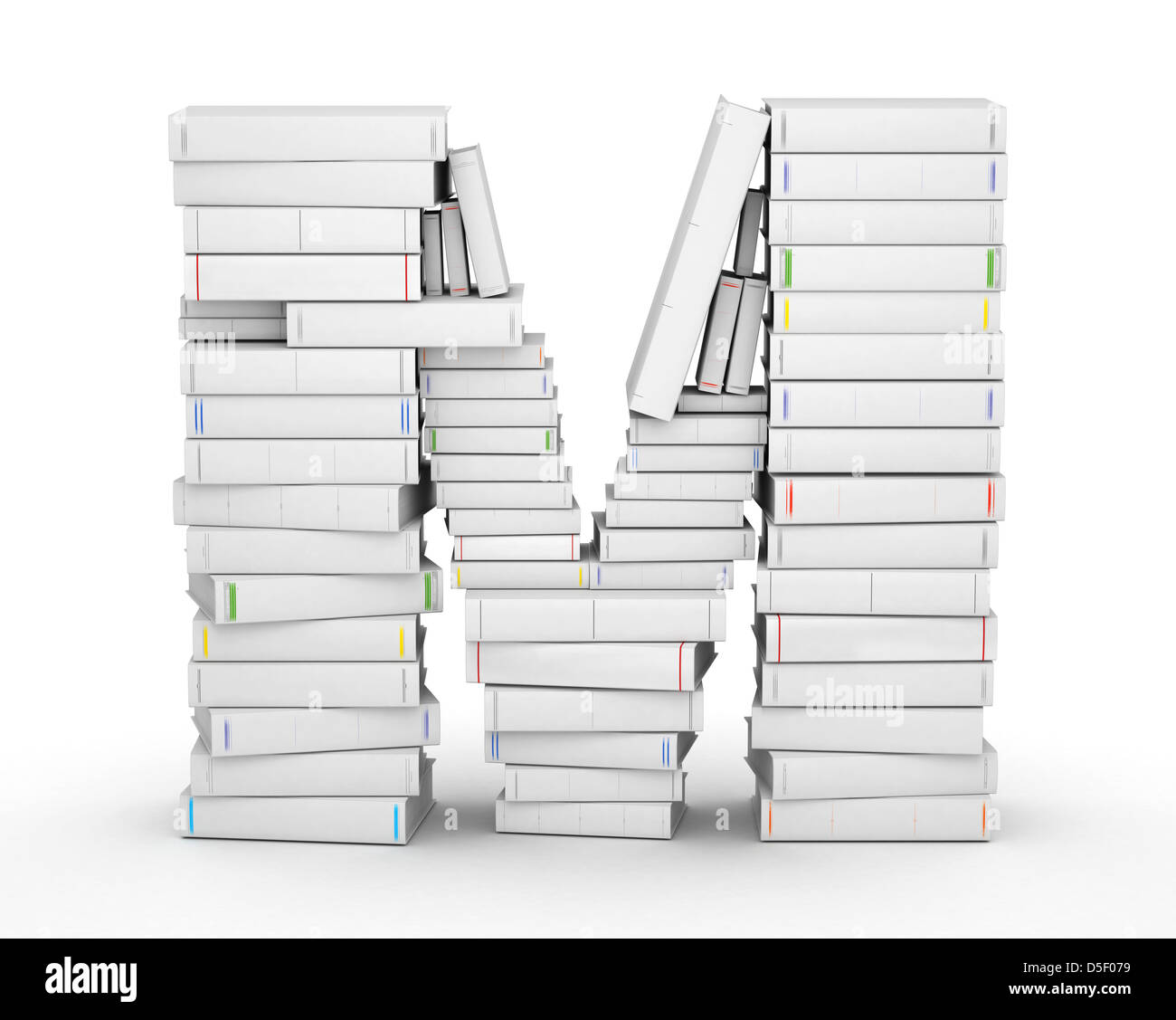 Letter M, stacked from many blank title books in column Stock Photo