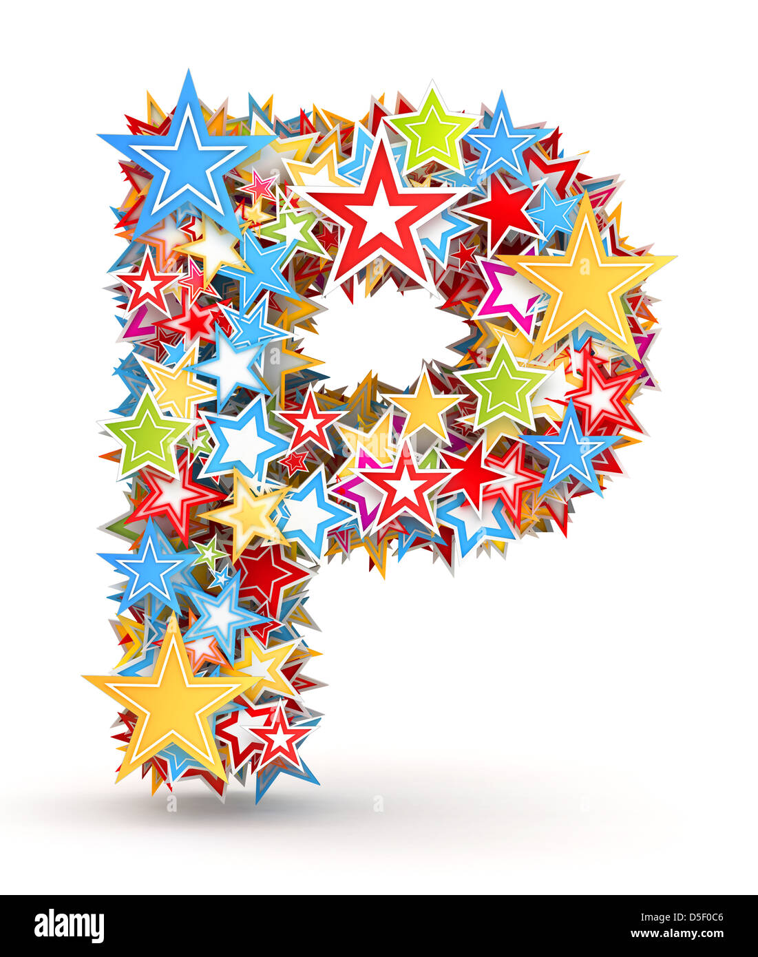 Letter P, from bright colored holiday stars staked Stock Photo