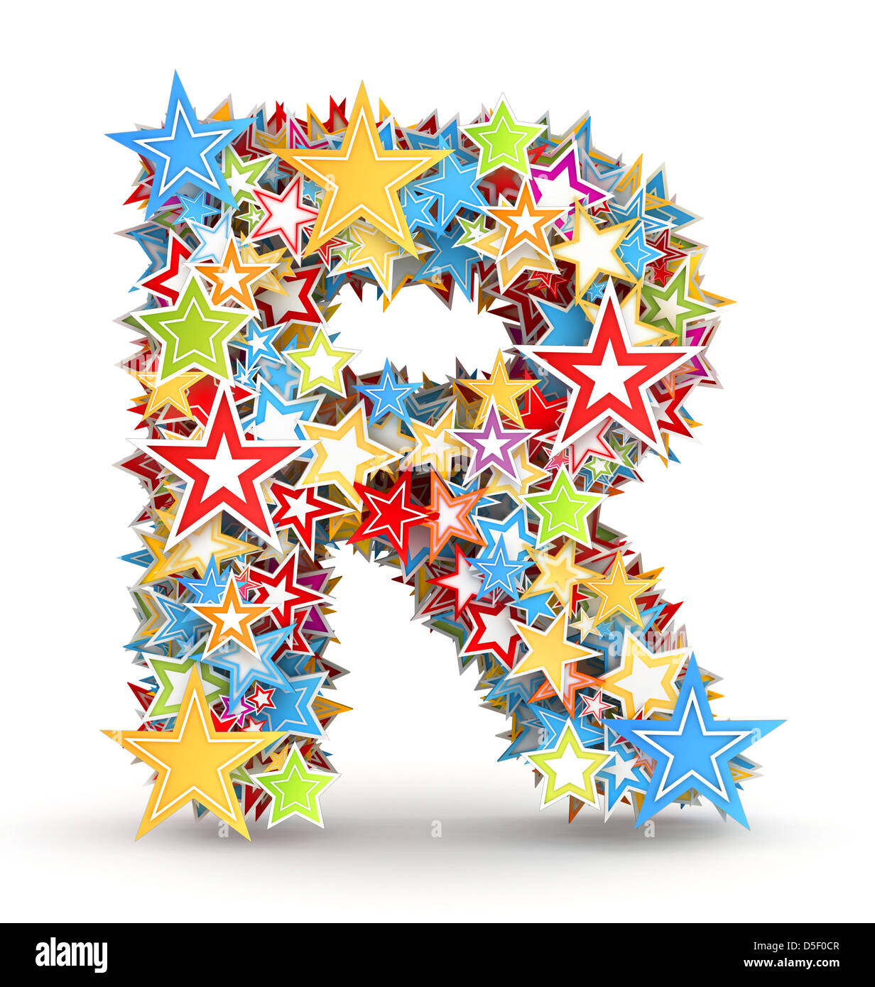 Capital R Stars Letter R, from bright colored holiday stars staked Stock Photo - Alamy