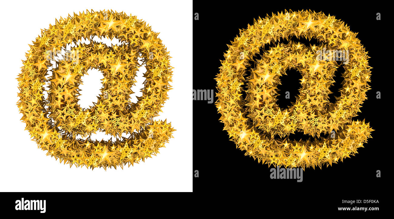 Gold shiny stars symbol AT , black and white background Stock Photo - Alamy