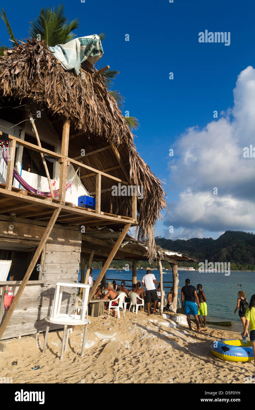 Rustic beach house, Isla Grande, Colon, Republic of Panama, Central America Stock Photo