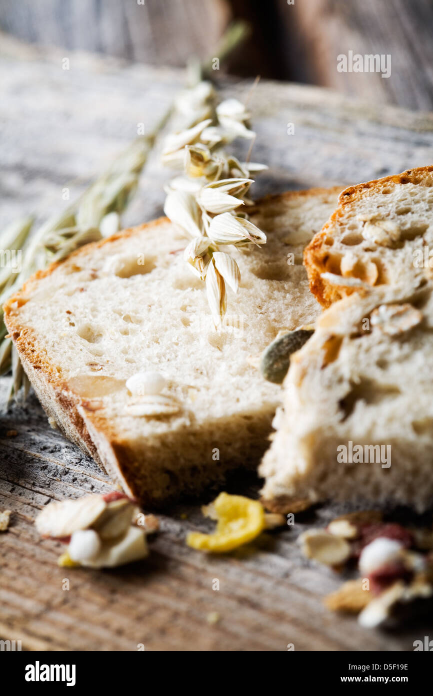 Fresh homemade bread with oat and seeds Stock Photo