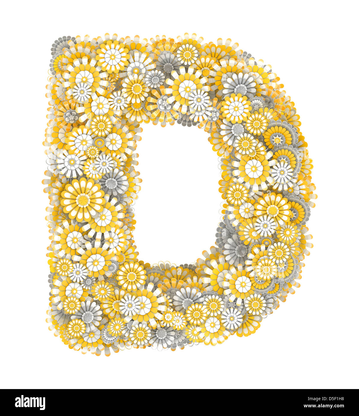 Alphabet from camomile flowers, letter shape Stock Photo