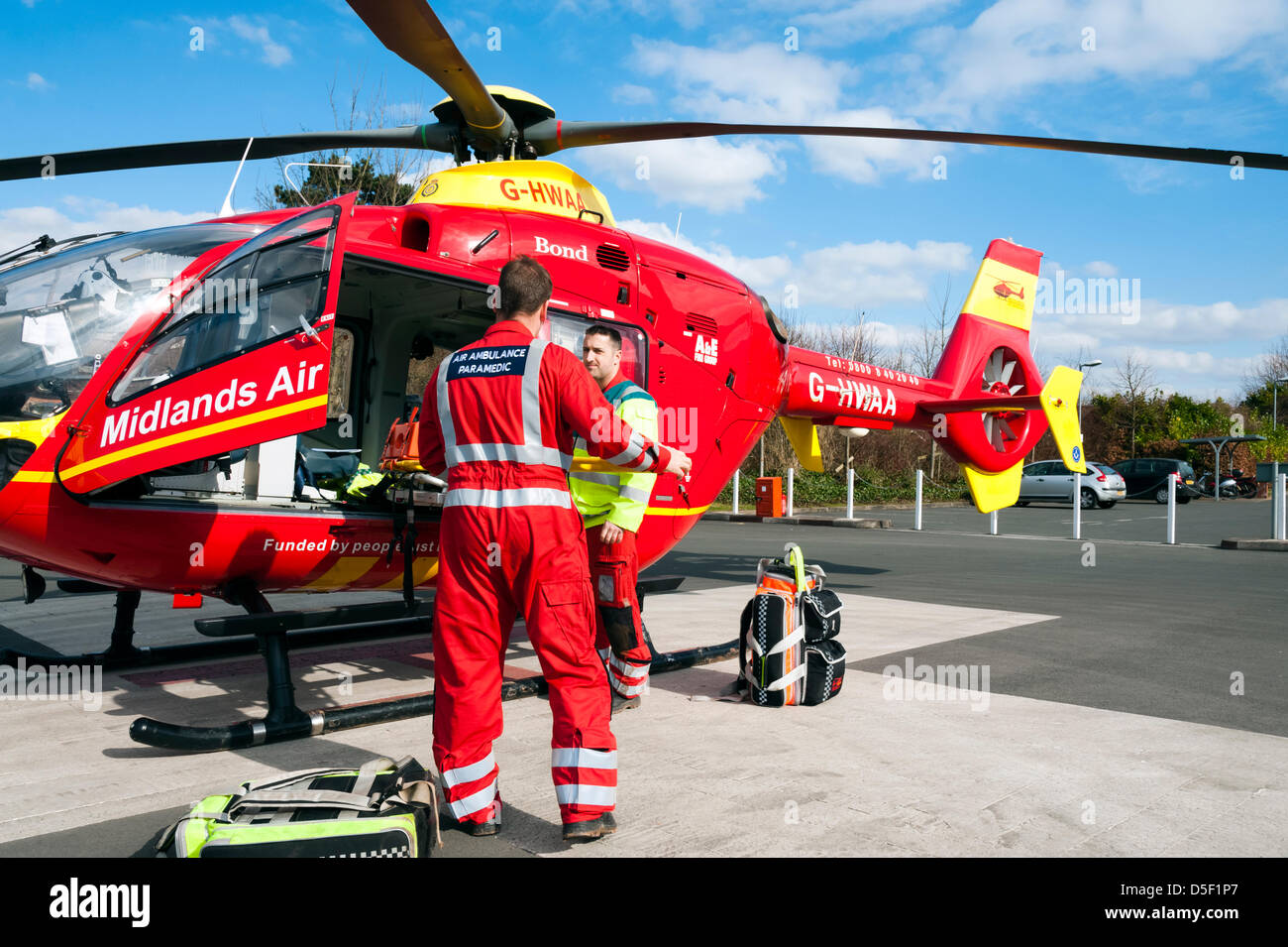 Midlands Air Ambulance landed in the car park at Hereford Hospital. Air