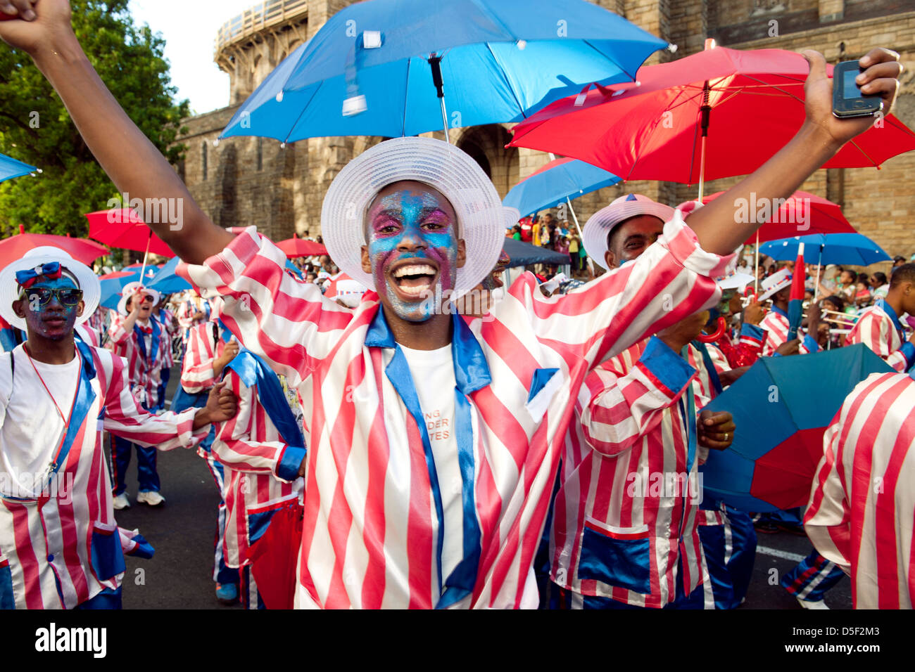 The Cape Minstrels / Kaapse Klopse parade held annually on the 2nd January in Cape Town, South Africa. Stock Photo