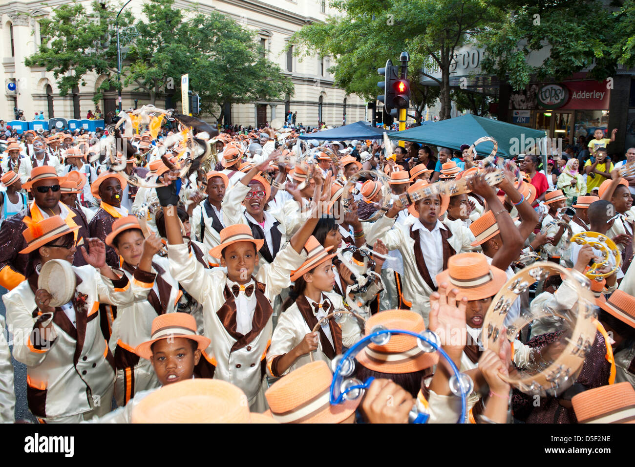 The Cape Minstrels / Kaapse Klopse parade held annually on the 2nd January in Cape Town, South Africa. Stock Photo