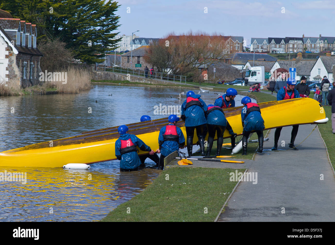 Water activities on the canal at Bude, North Cornwall, UK Stock Photo